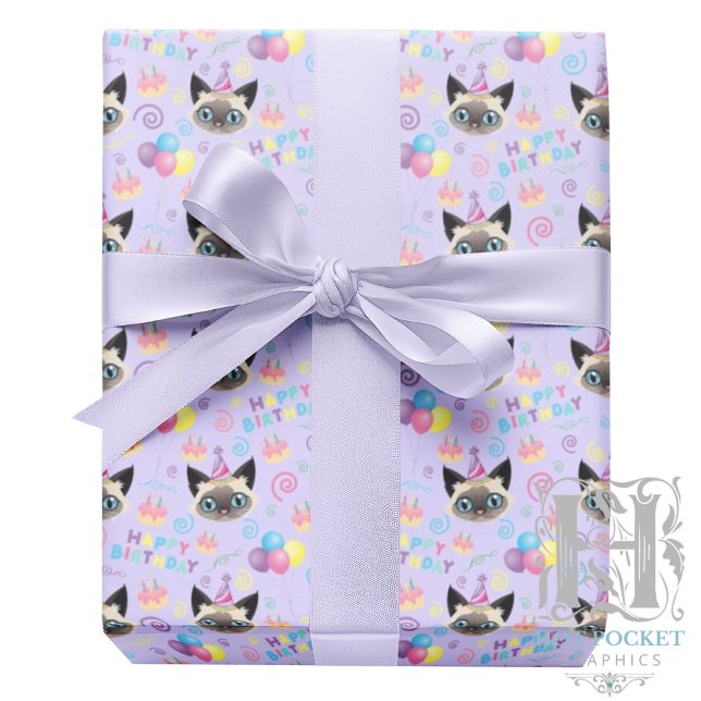 Siamese Cat Wrapping Paper in Purple Geschenkpapier (Von Creator hochgeladen)