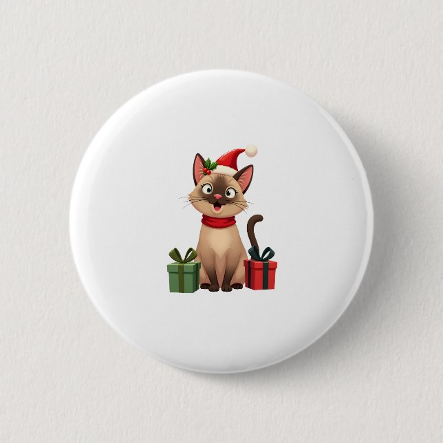 Siamese Cat Xmas Holiday Santa Siamese Cat Christa Button (Vorderseite)