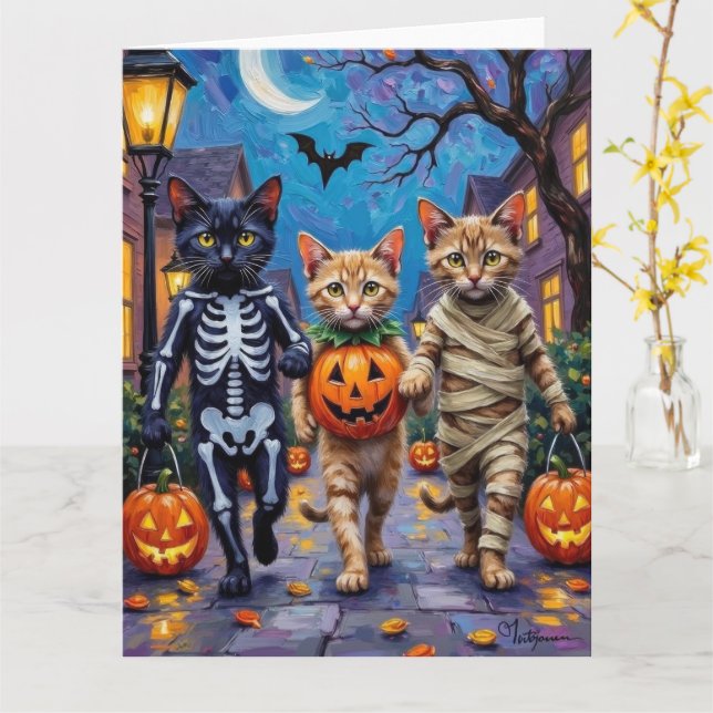Siamese Cats Trick-or-Treating Halloween Costumes Karte (Gelbe Blume)