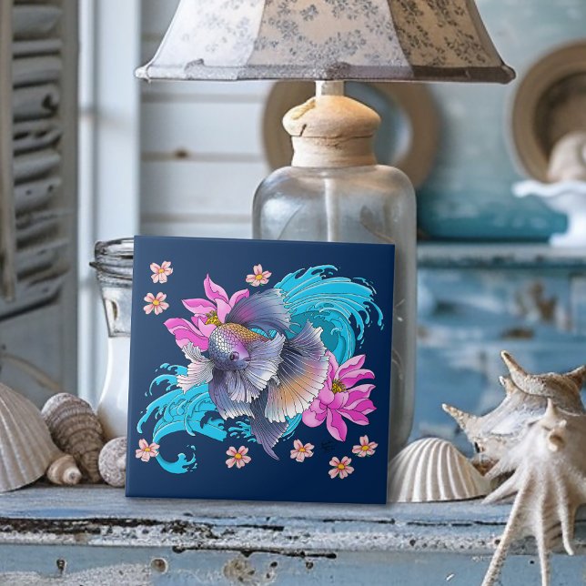 Siamese Fighting Fish Floral Fliese (Von Creator hochgeladen)