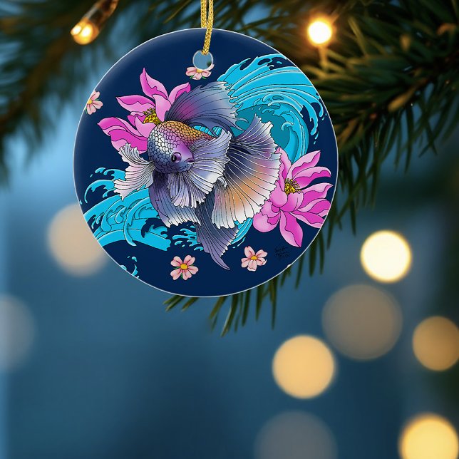 Siamese Fighting Fish Floral Keramik Ornament (Von Creator hochgeladen)