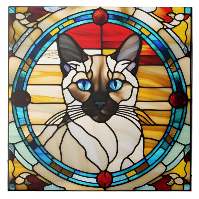 Siamese Kat gestanztes Glas Decorative Tile Fliese (Vorderseite)