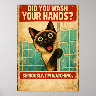Siamese-Katze beobachtet Ihren Hygiene-Plakat Poster