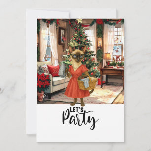 Siamese Katze Hausfrau Weihnachten Let's Party Einladung