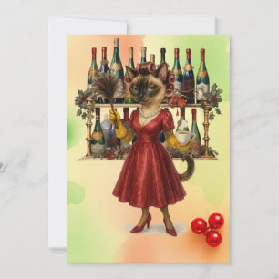 Siamese Katze Hausfrau Weihnachten Let's Party Einladung