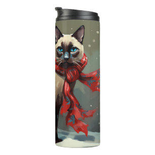 Siamese Katze im Schnee Weihnachten Thermosbecher