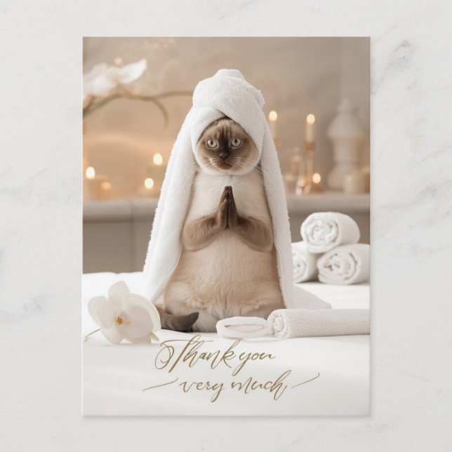Siamese Katze im Spa Danke  Postkarte (Vorderseite)
