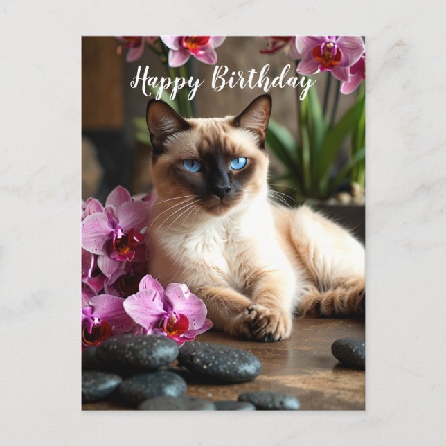 Siamese Katze im Wellness-Center mit Lila Orchid P Postkarte (Vorderseite)
