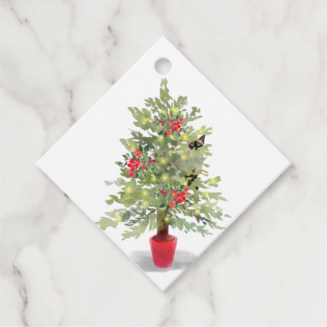 Siamese Katze in einem Weihnachtsbaum Geschenketik Geschenkanhänger (Vorderseite)
