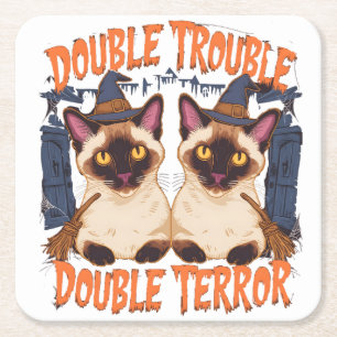 Siamese Katze in Halloween Mansion Rechteckiger Pappuntersetzer
