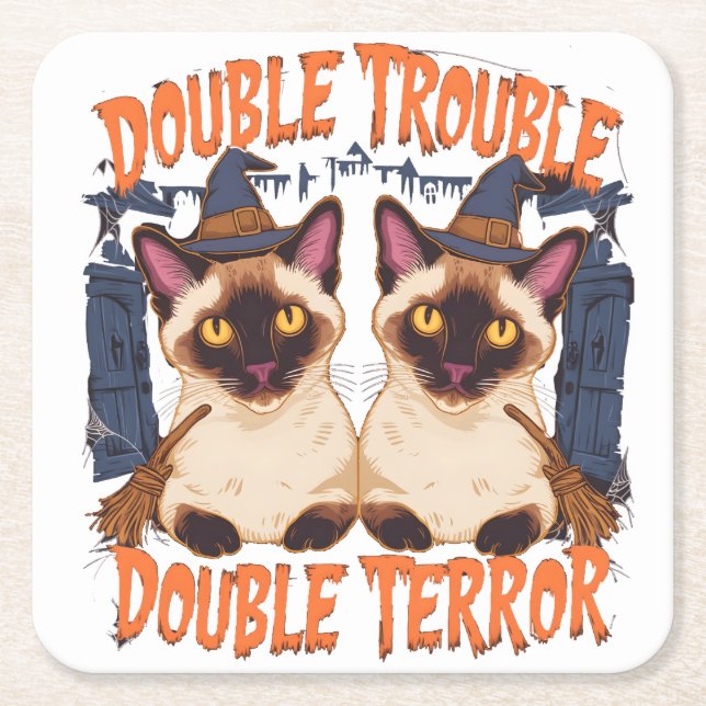 Siamese Katze in Halloween Mansion Rechteckiger Pappuntersetzer (Vorderseite)