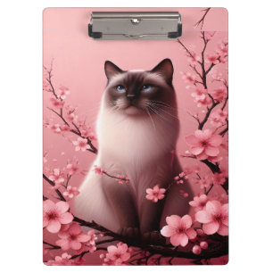 Siamese Katze Japanisch Cherry Blossom Blume Pink Klemmbrett
