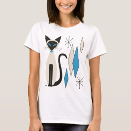 Siamese Katze mit Blue Diamonds Mitte Jahrhundert T-Shirt