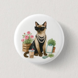 Siamese Katze mit Bubble Tea Button