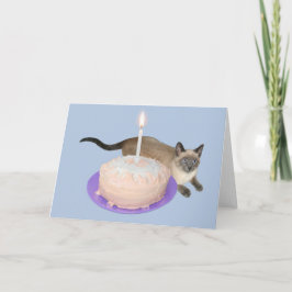 Siamese Katze mit Geburtstagskuchen Karte
