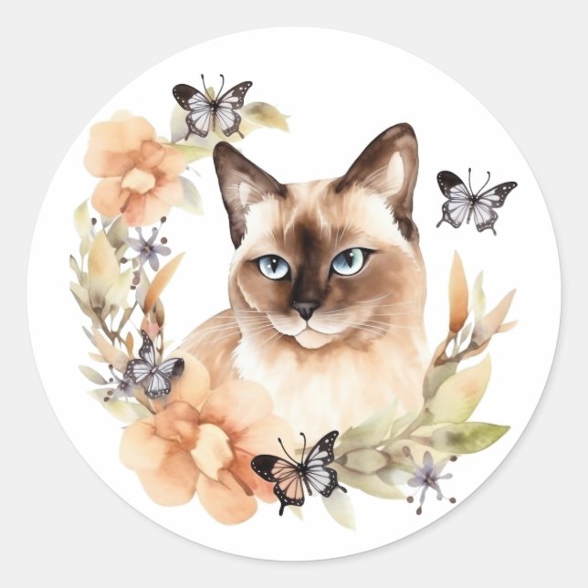 Siamese-Katze Runder Aufkleber (Vorderseite)