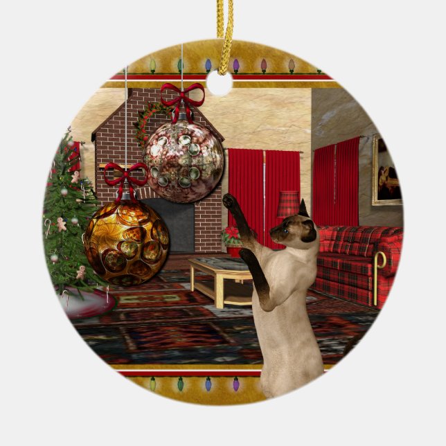 Siamese Katze - Runder Weihnachtsschmuck (Vorne)