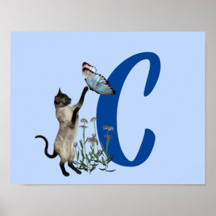 Siamese Katze Schmetterling Monogramm Anfangsbuchs Poster