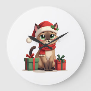 Siamese Katze Xmas Feiertag Santa Siamese Katze We Große Wanduhr