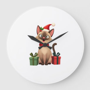 Siamese Katze Xmas Feiertag Santa Siamese Katze We Große Wanduhr