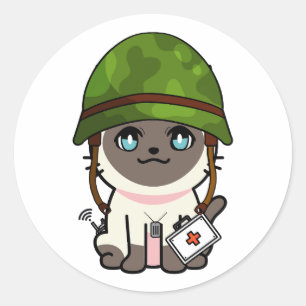 Siamese Katzengefecht Helm der Armee Runder Aufkleber