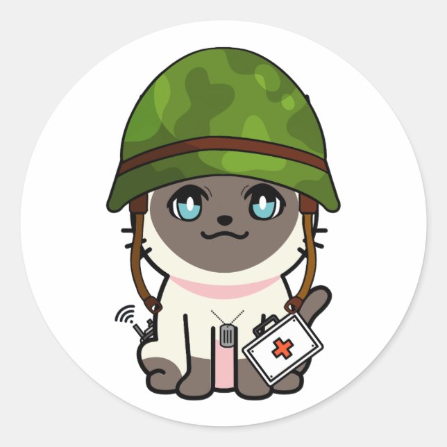 Siamese Katzengefecht Helm der Armee Runder Aufkleber (Vorderseite)