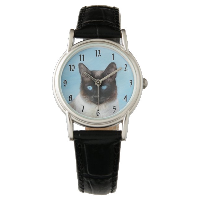 Siamese Katzenmalerei - Niedliche Original Katzenk Armbanduhr (Vorderseite)