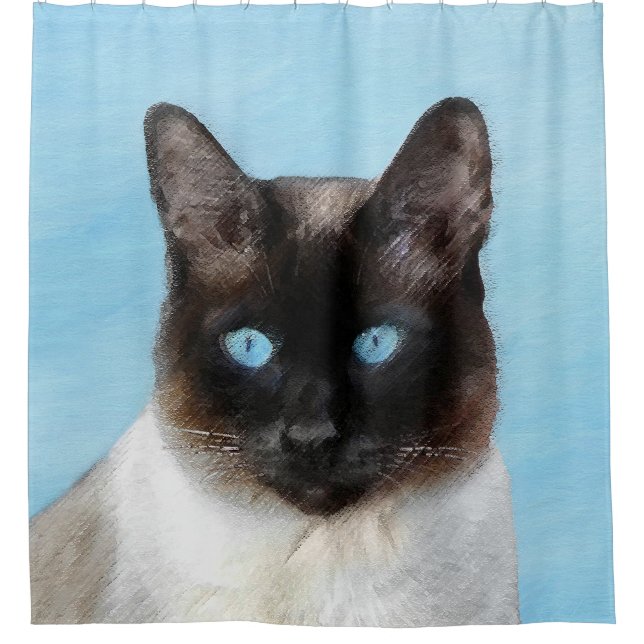 Siamese Katzenmalerei - Niedliche Original Katzenk Duschvorhang (Vorderseite)
