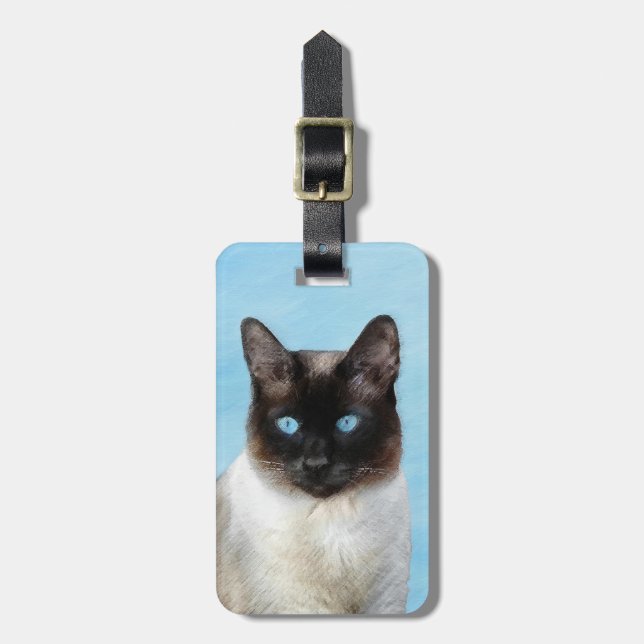 Siamese Katzenmalerei - Niedliche Original Katzenk Gepäckanhänger (Vorderseite vertikal)