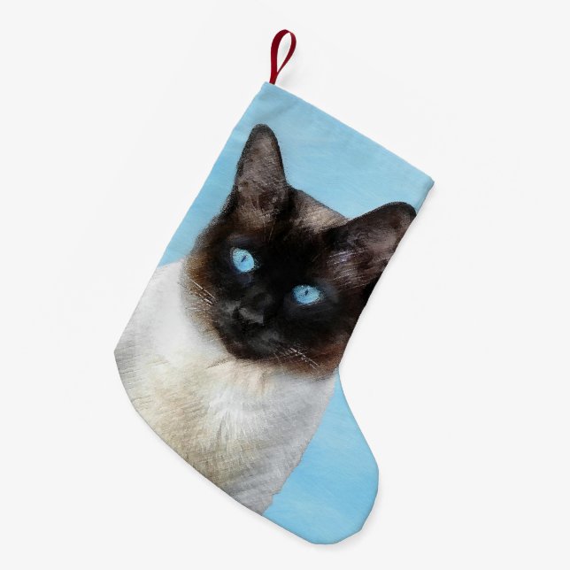 Siamese Katzenmalerei - Niedliche Original Katzenk Kleiner Weihnachtsstrumpf (Vorderansicht (hängend))