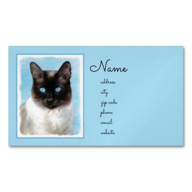 Siamese Katzenmalerei - Niedliche Original Katzenk Magnetische Visitenkarte (Vorderseite)