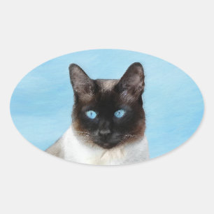 Siamese Katzenmalerei - Niedliche Original Katzenk Ovaler Aufkleber