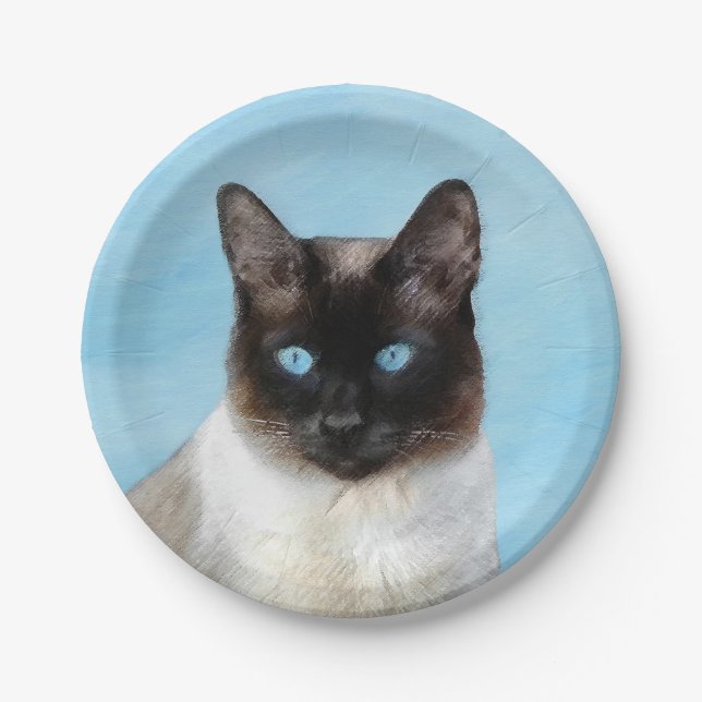 Siamese Katzenmalerei - Niedliche Original Katzenk Pappteller (Vorderseite)
