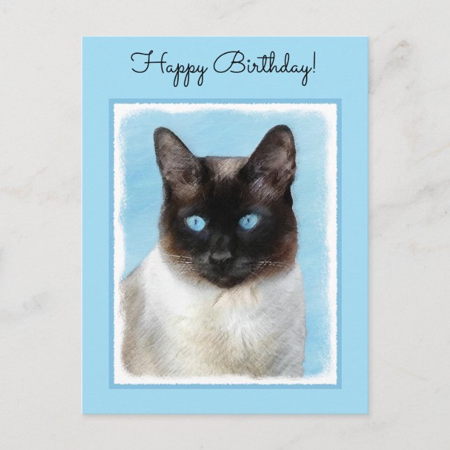 Siamese Katzenmalerei - Niedliche Original Katzenk Postkarte (Vorderseite)
