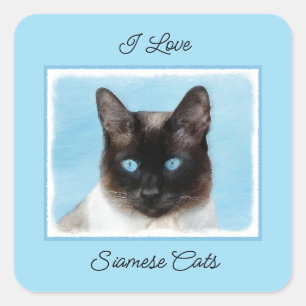 Siamese Katzenmalerei - Niedliche Original Katzenk Quadratischer Aufkleber