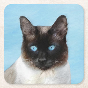 Siamese Katzenmalerei - Niedliche Original Katzenk Rechteckiger Pappuntersetzer
