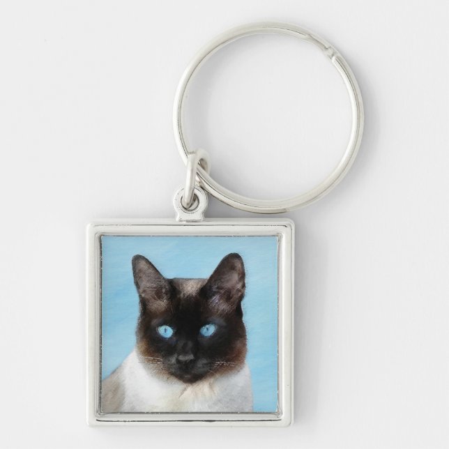 Siamese Katzenmalerei - Niedliche Original Katzenk Schlüsselanhänger (Vorne)