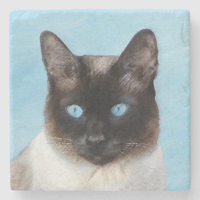 Siamese Katzenmalerei - Niedliche Original Katzenk Steinuntersetzer (Vorderseite)