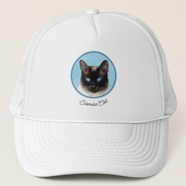 Siamese Katzenmalerei - Niedliche Original Katzenk Truckerkappe (Vorderseite)