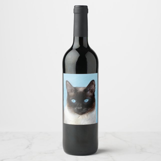 Siamese Katzenmalerei - Niedliche Original Katzenk Weinetikett (Vorderseite)