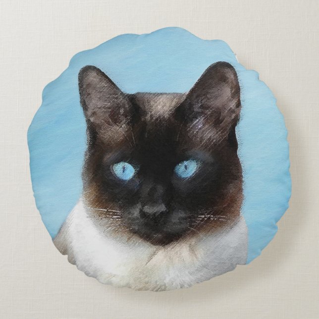 Siamese Katzenmalerei - Niedliche Originalkatzenar Rundes Kissen (Rückseite)