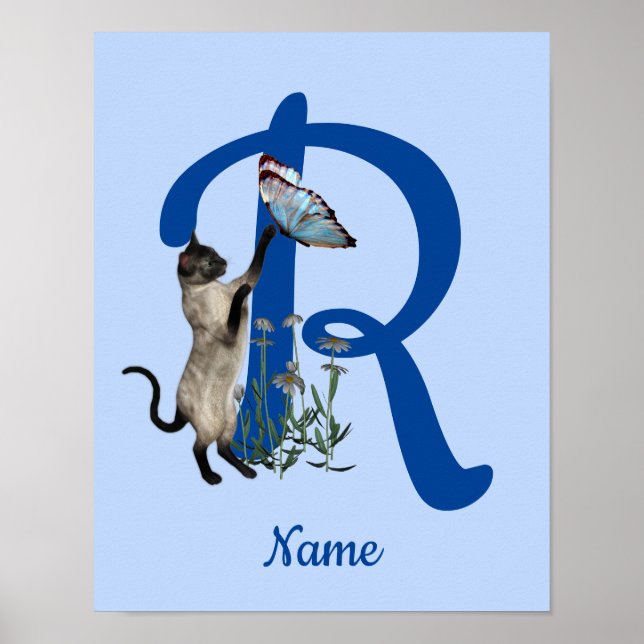 Siamese Katzenschmetterlingsmonogramm Anfangsname  Poster (Vorne)