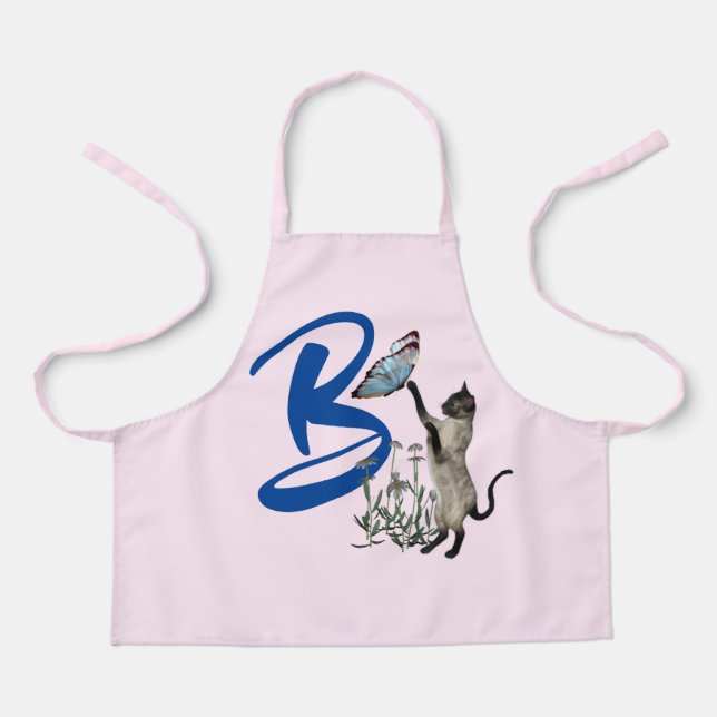 Siamese Katzenschmetterlingsmonogramm Initial B Schürze (Vorderseite)