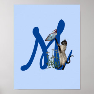 Siamese Katzenschmetterlingsmonogramm Poster