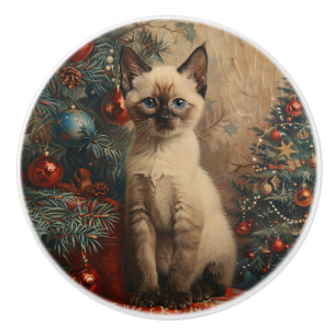 Siamese Kitten Christmas Vintag Cat Keramikknauf