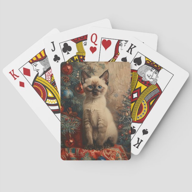 Siamese Kitten Christmas Vintag Cat Spielkarten (Rückseite)