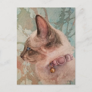 Siamese Kitten Pink Collar Wasserfarbe Kunst Postk Postkarte