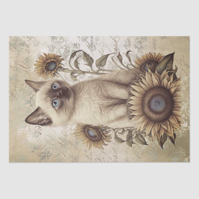 Siamese Kitten Sunflower Cat Seidenpapier (Vorderseite)