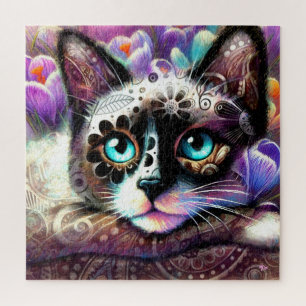 Siamese Kitty Cat Crocus Floral Lila Aquamarin