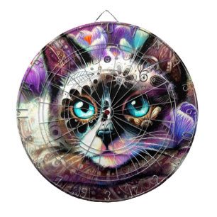 Siamese Kitty Cat Crocus Floral Lila Aquamarin Dartscheibe